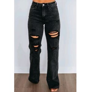 Black Distressed Flare Jeans